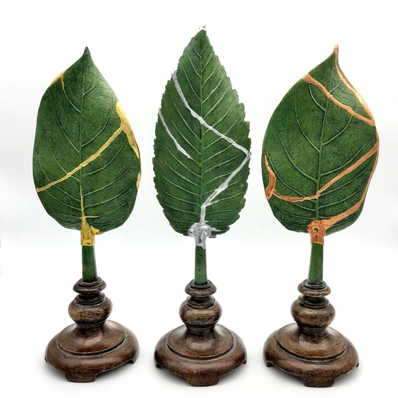 Kintsugi Leaf Finial Decor Set Gold Silver Copper Crack Art Personal Growth Gift - Picture 9 of 12